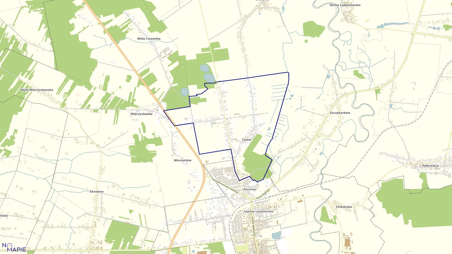 Mapa obrębu LISÓW w gminie Lubartów