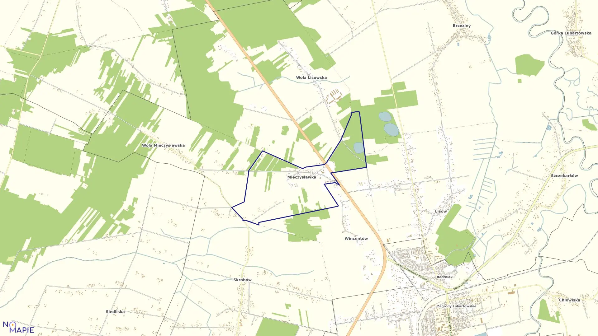 Mapa obrębu MIECZYSŁAWKA w gminie Lubartów