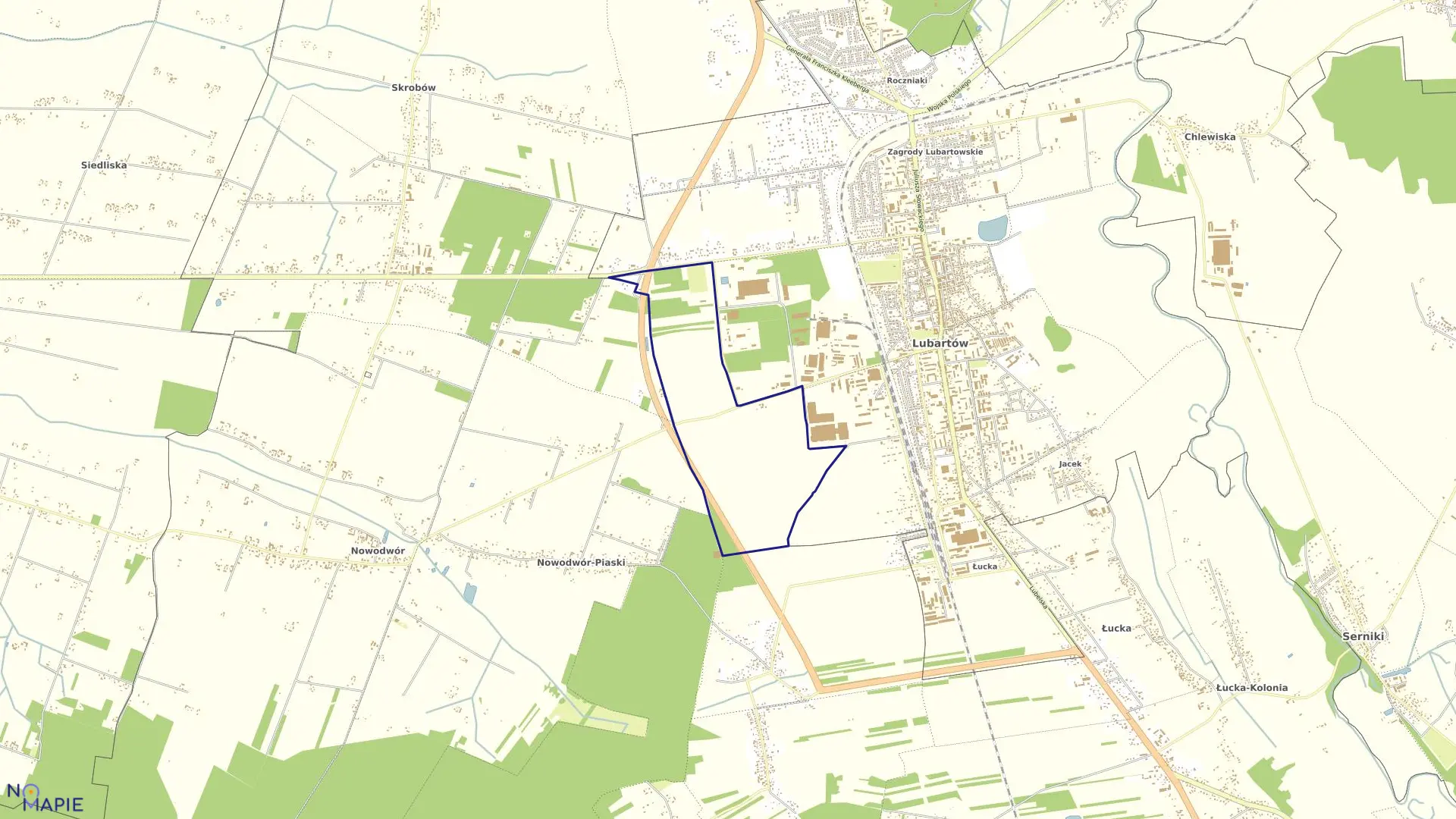 Mapa obrębu NOWODWÓR B.M.LUBARTÓW w gminie Lubartów