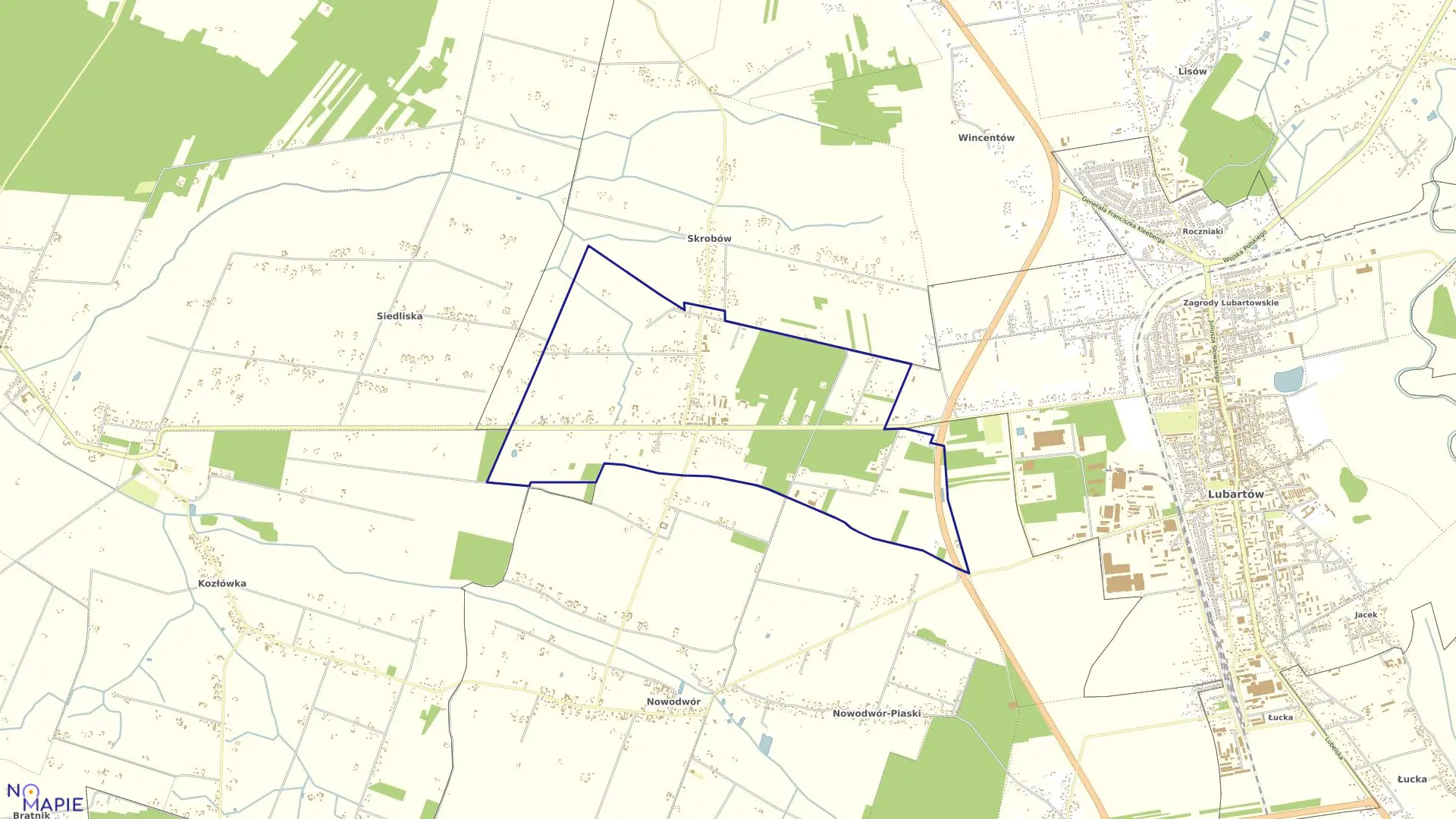 Mapa obrębu SKROBÓW KOLONIA w gminie Lubartów