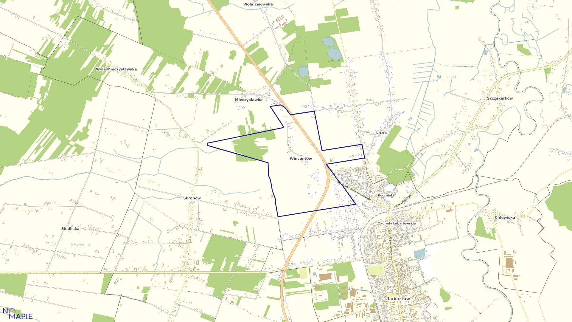 Mapa obrębu WINCENTÓW w gminie Lubartów