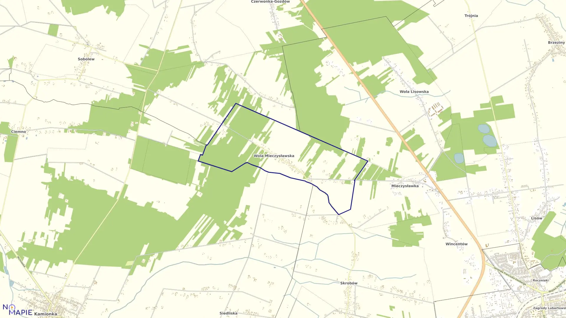 Mapa obrębu WOLA MIECZYSŁAWSKA KOL w gminie Lubartów